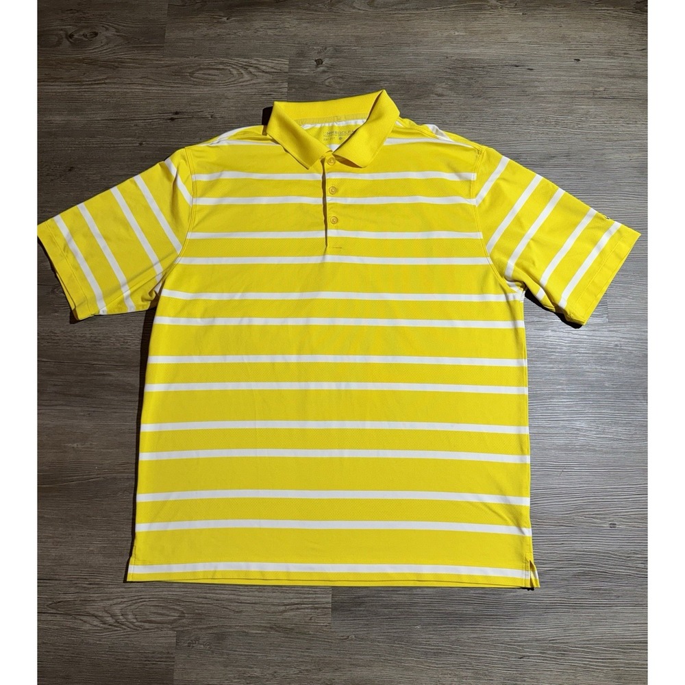Nike Golf Dri-FIT Polo Shirt Men's Large Yellow White Striped Short Sleeve Golf